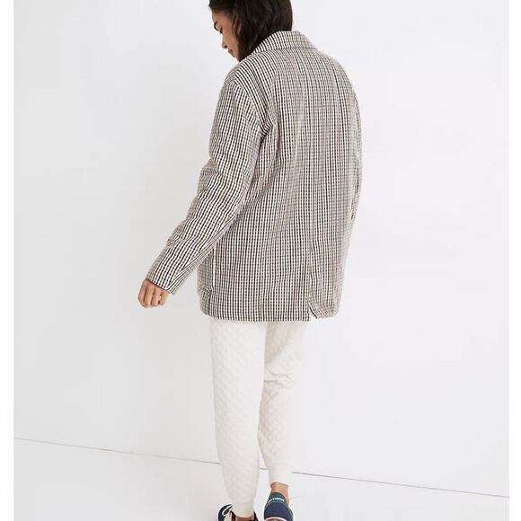 MADEWELL Padded Shoulder Blazer in houndstooth/plaid. - Picture 3 of 4